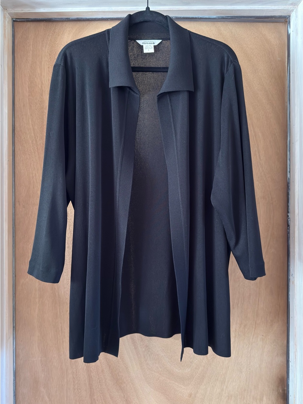 Misook Black Cardigan Jacket Open Front Knit Women’s L Roomy Relaxed Fit